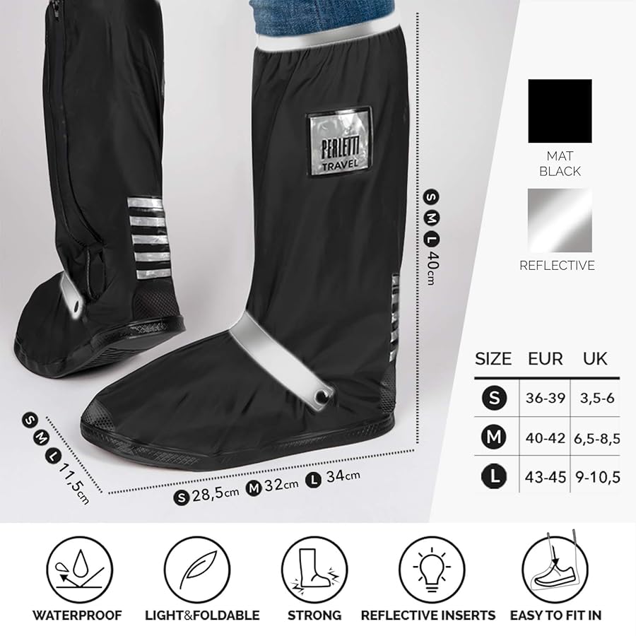 Copriscarpe Impermeabili PERLETTI - Bassi, Neri, Con Suola Antiscivolo E Chiusura Coulisse - Foto 8