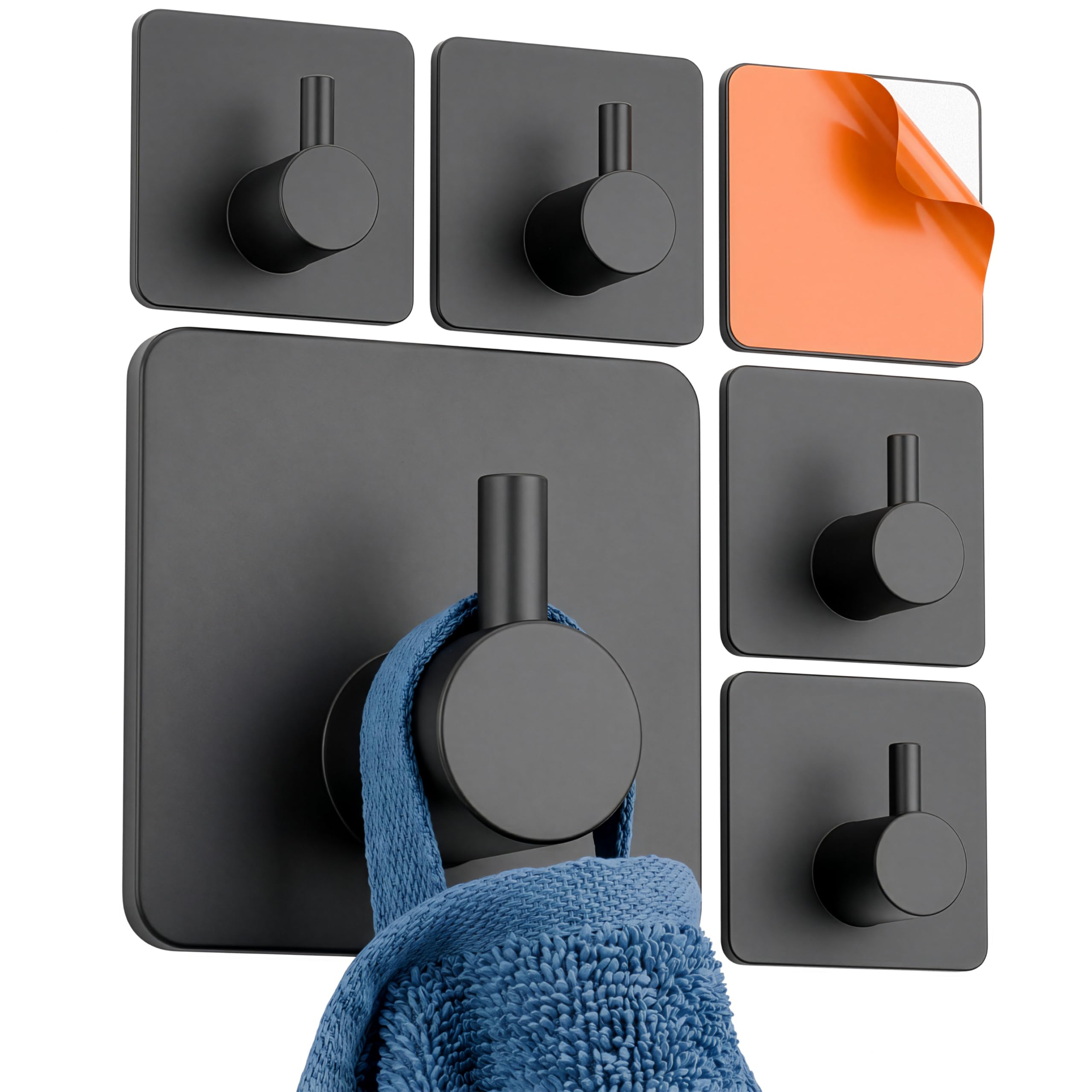 MINISMUS Handtuchhaken Selbstklebend ohne Bohren, Handtuchhalter Haken zum Kleben Bad Küche Schwarz, Klebehaken Badezimmer Schwerlast 5kg, Haken Selbstklebend Edelstahl, 6er Set