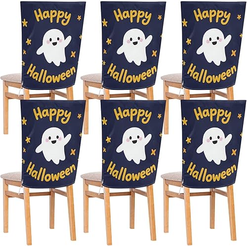 Happy Halloween Cartoon Cute White Unique Decorative Dining Chair Slipcovers for Ceremony Removable Armless Chair Slipcover cubre sillas para