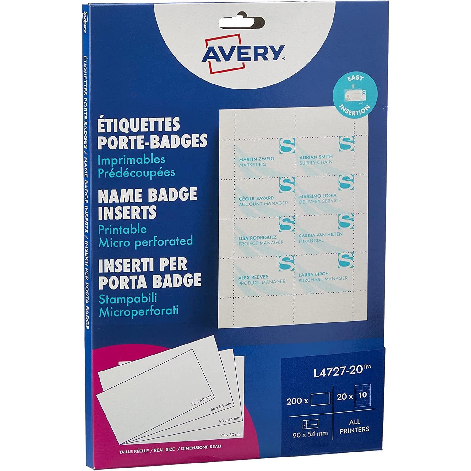 AVERY ZWECKFORM Schachteln mit 200 Mikroperforierten, 190/m², A4, für Ausweiskarten, 5,4 x 9 cm, 5 Stück