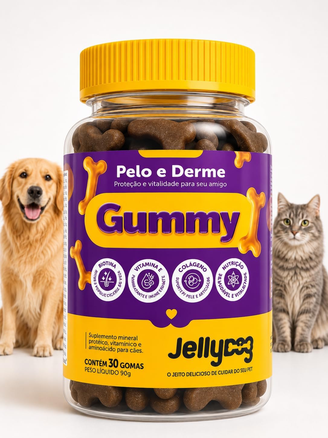 Suplemento Gummy Dermatológico Reduz Coceira Lambeduras Queda de Pelo 30u 90g