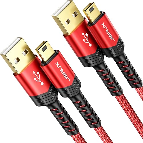 JSAUX Cable mini USB 2 unidades de 3.3 pies + 3.3 pies USB 2.0 tipo A a Mini B, cable trenzado de carga rápida compatible con micrófono Yeti azul,