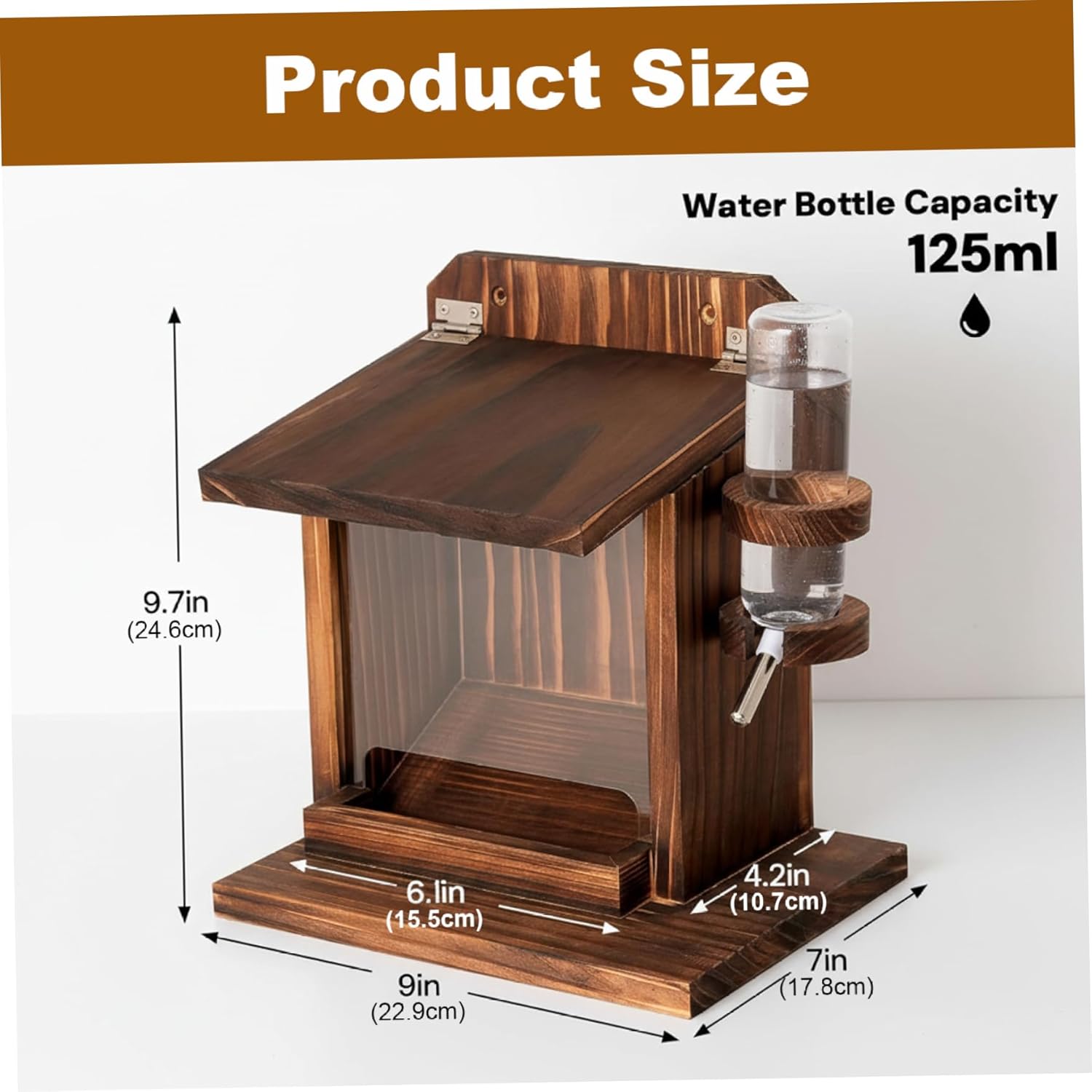 Squirrels Feeder, Wooden Chipmunk Feeder with Water Bottle & Roof, Wall Mount Chipmunk Feeding Station, 9.8x9x7in Squirrels Feeders