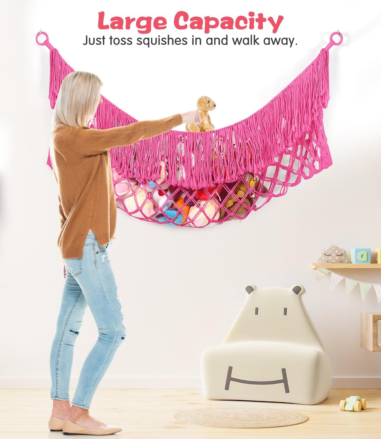 Stuffed Animal Hammock - Extra Large 63'' Long (Hot Pink) image 3