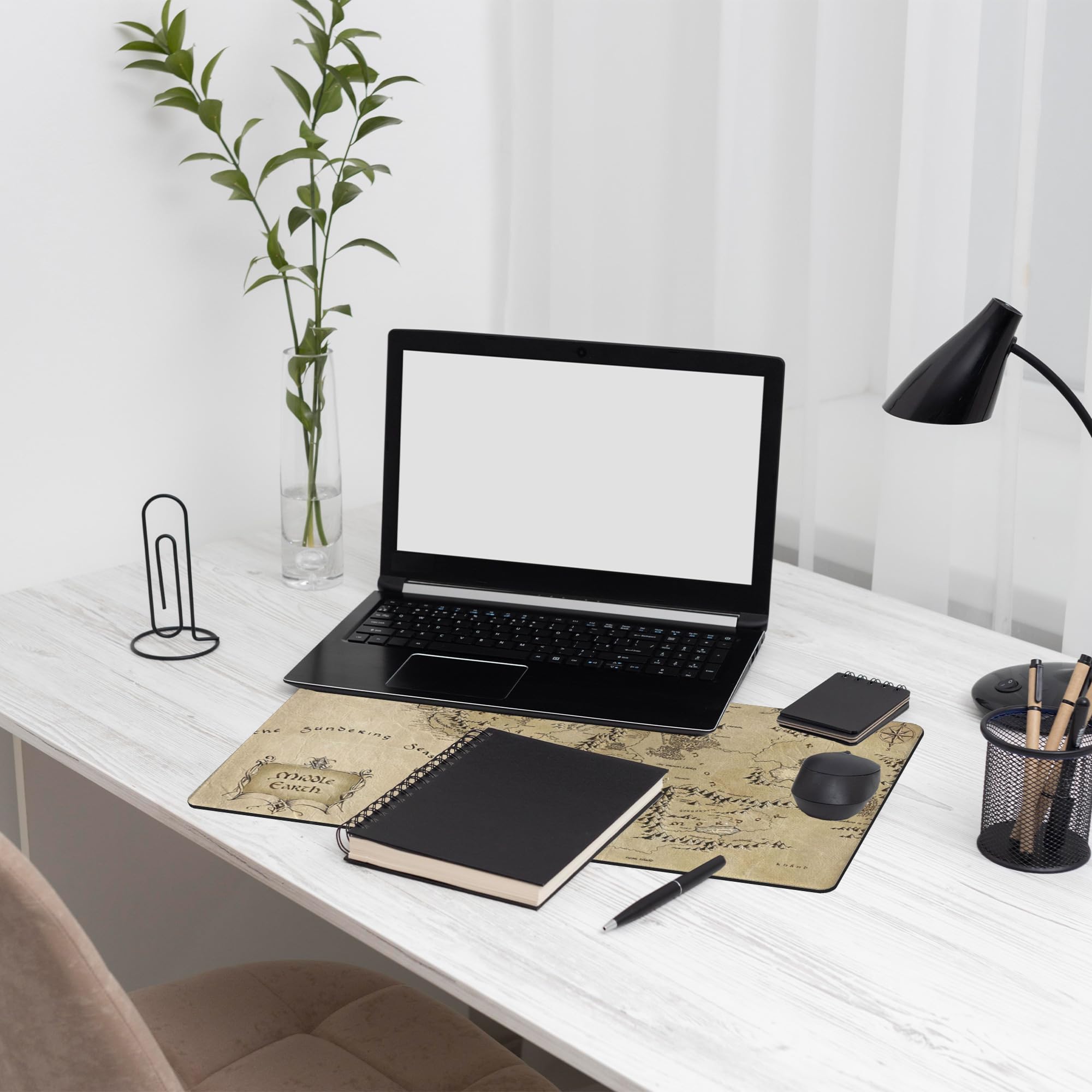 Alfombrilla de mouse grande extendida con mapa de la Tierra Media, alfombrilla de mouse XXL para teclado y mouse, base de goma antideslizante con bordes cosidos para decoración de escritorio de