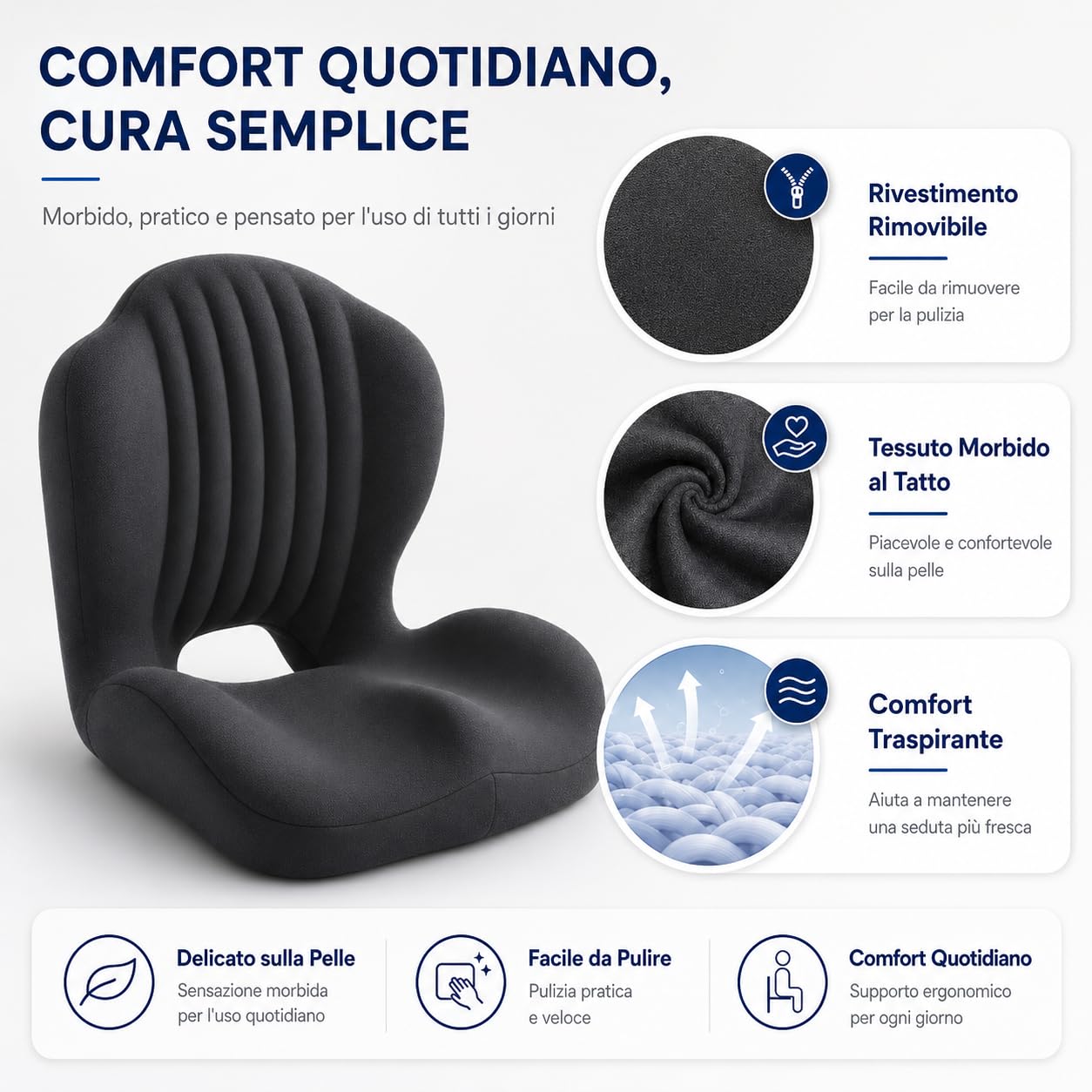 Generico Cuscino ergonomico per sedile e supporto lombare, schienale in memory foam a forma di L per sedia da ufficio, auto e casa, correttore di postura integrato con fodera lavabile (Grigio scuro)