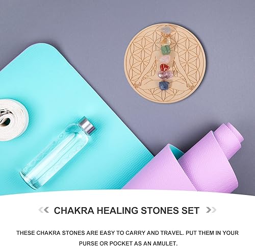 Miniatura 8 de Juego de tablero de cuadrícula de cristal curativo, tabla de madera, patrón de yoga, piedras de chakra, piedras preciosas de equilibrio para