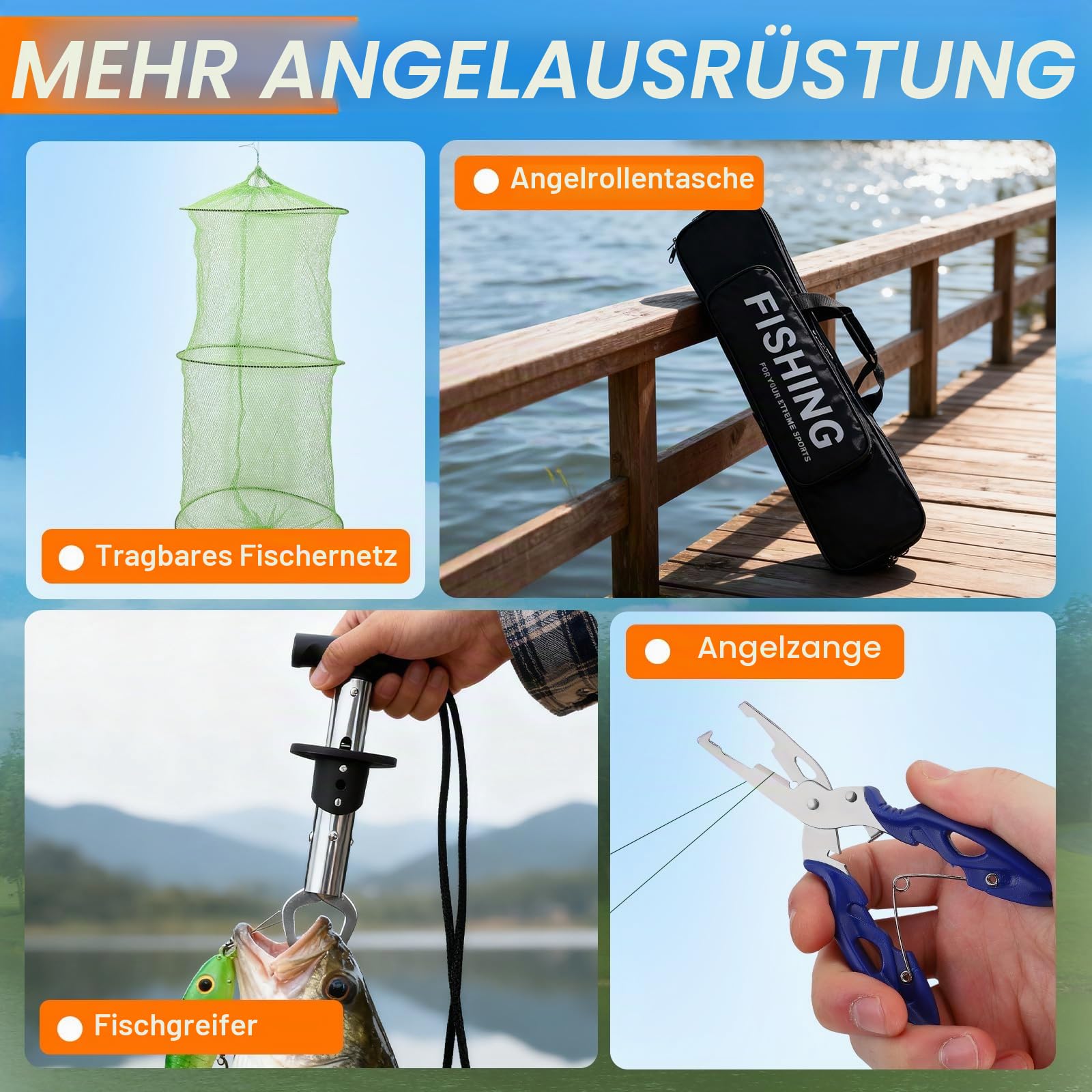 Angelset für Kinder, Angelrute Set Komplett mit 1.8m & 2.1m Kohlefaser Teleskop Angelrute, Angelrolle, Köder Set und Tragetasche, Kinder Angelset für Jungen und Mädchen von 3-10 Jahren