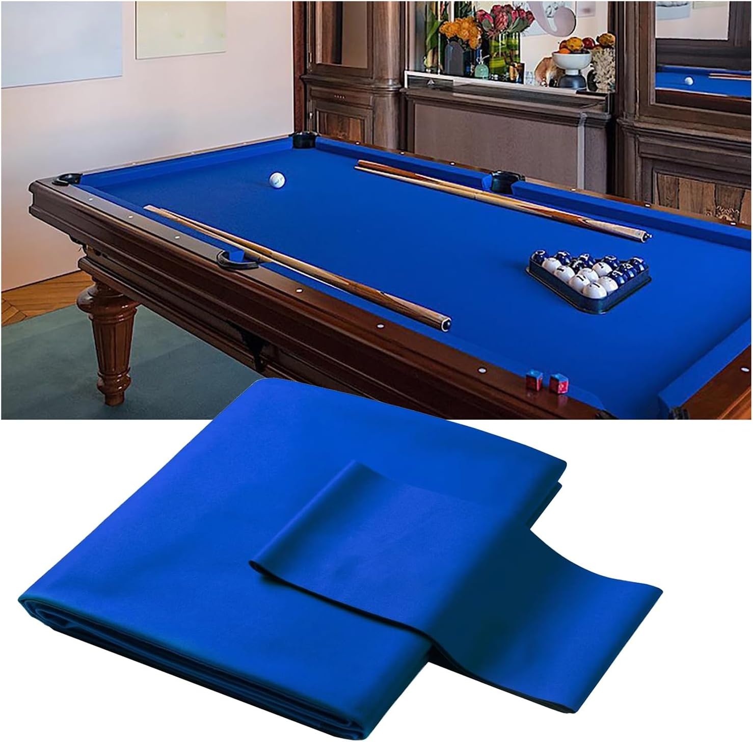 9ft Billiard Cloth Pool Table Felt with 6 Cloth Strips Pre-Cut Fast Speed Felt for Home, Bars, Sports Venues