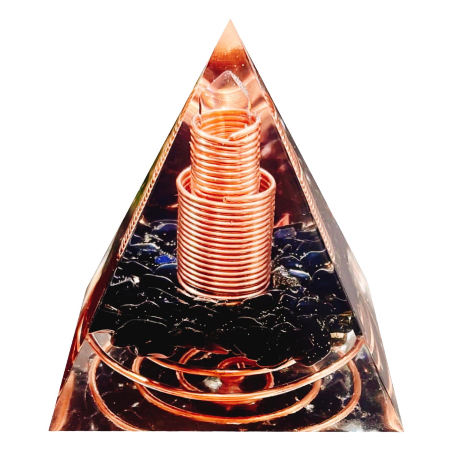 Pyramide colonne cristal,Générateur d'énergie pyramidal de cristal d'Orgonite Obsidienne&Cristal Blanc Réduisez le stress et protégez le chakra pour la méditation,collectez et guérissez(6cm)