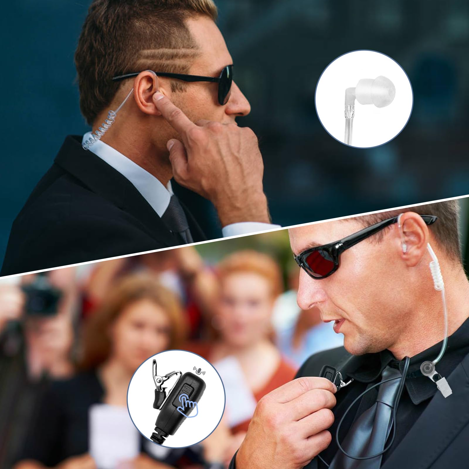 Auricolare radio bidirezionale con microfono Walkie Talkie, compatibile con Kenwood Baofeng BTECH Retevis Wouxun Pxton (cuffie a tubo acustico ad aria nascosta a 2 pin)