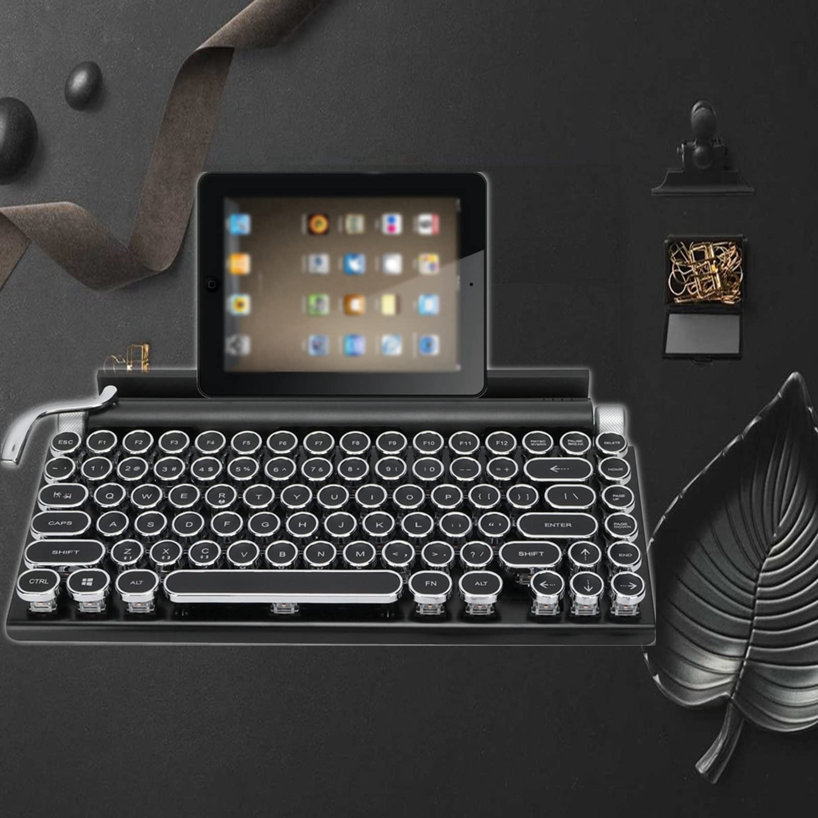 ASHATA Teclado Ecánico Estilo áquina De Escribir Retro, 83 Botones De