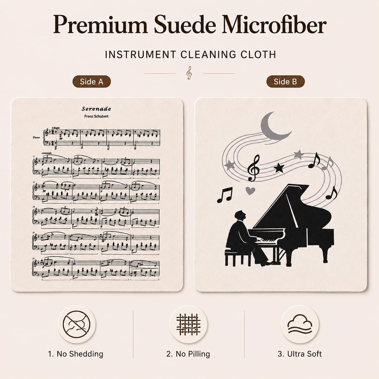 Suede Guitar Cleaning Cloth (12"x12", 1-Pack),Premium Lint-Free Microfiber Polishing Cloth, Super Soft & Non-Scratch, Strong Cleaning Power for Guitar, Violin & Piano, Piano Pattern