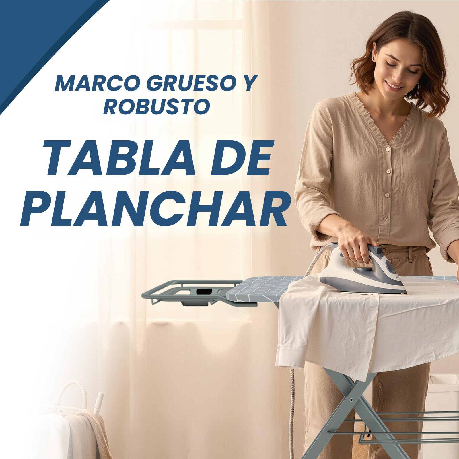 STANEW Tabla de Planchar 120 x 45 cm,Plegable Tabla Planchar,Apto para planchas de Vapor, Sistema de Cierre de Seguridad,Altura Regulable,100% Algodón,con Soporte Sólido Unidad de Vapor(Gris)