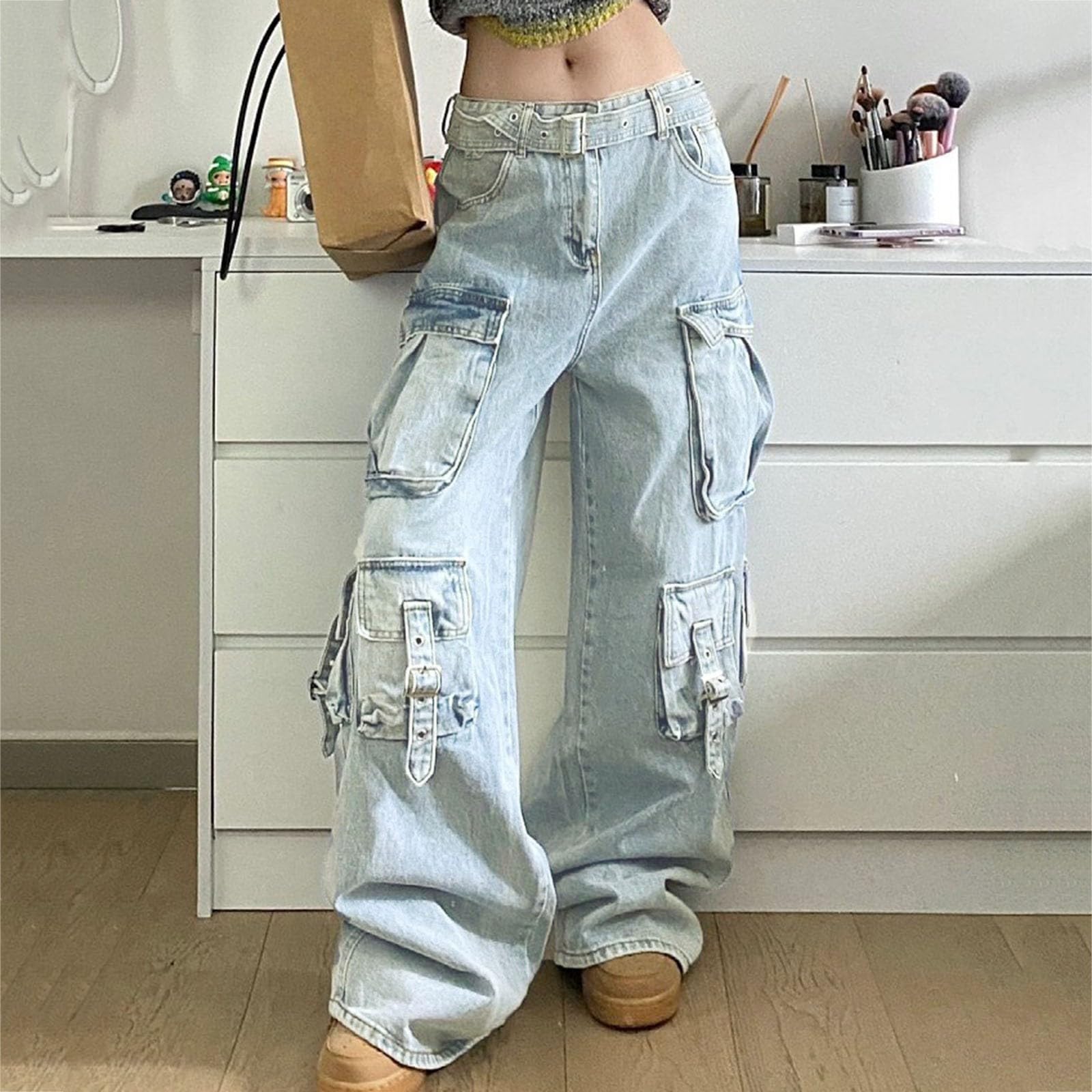 Jeans Mujer Pantalones Vaqueros Pantalón Rectos Tejanos Invierno Casual Elasticos Ropa Tallas Grandes Ligero Primavera Vaquero Baggy Ancho Pantalon