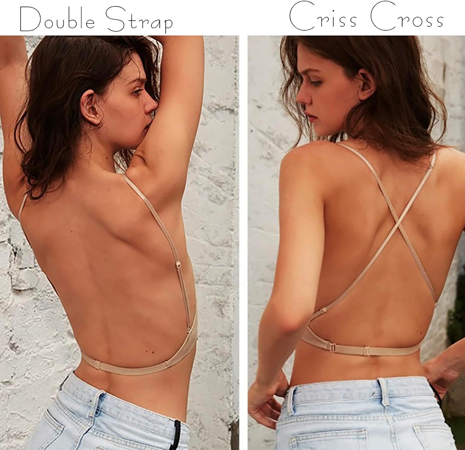 Strappy Low Back Bra for Women Deep V Low Cut Backless Bralette Multiway Convertible Straps Halter Bra