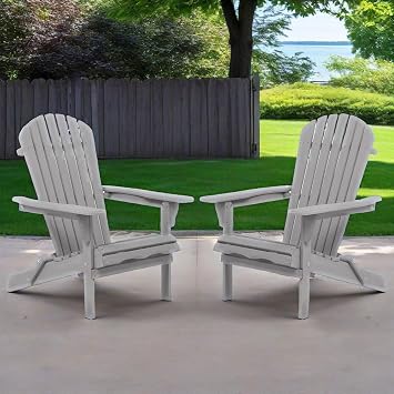 Adirondack Chair Set of 2, Outdoor Wooden Folding Patio Chair, Lounge Chair with Pre-Assembled BackRest for Patio, Garden, Pool, Beach, Lawn, Backyard, Deck Grey