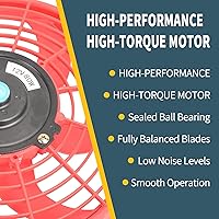 Vista 7 de Ventilador eléctrico universal de 25,4 cm, delgado, push/pull para radiador, 12V 80W, kit de montaje de alto rendimiento, rojo, 2 piezas