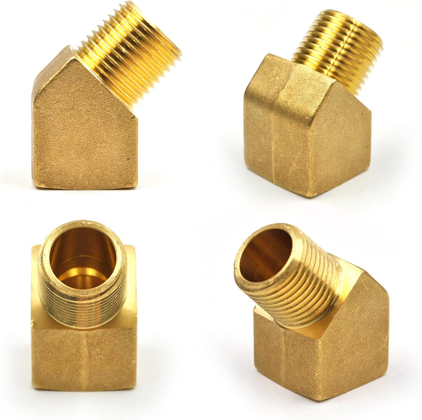 10 Pack Brass Pipe Fitting 45 Degree Street Elbow Fittings, 1/2" NPT Male x 1/2" NPT Female, with Sealing Tape