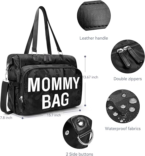 Miniatura 6 de Pripher Bolsa de pañales bolsa de mamá para hospital bolsa de pañales para bebé bolsa de hospital de gran capacidad para trabajo y parto Negro L