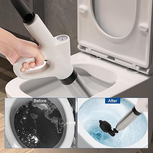 Miniatura 7 de TOOVEM - Juego de émbolo de inodoro (8 piezas), removedor de obstrucciones de inodoro de alta presión, potente equipo de dragado neumático manual,
