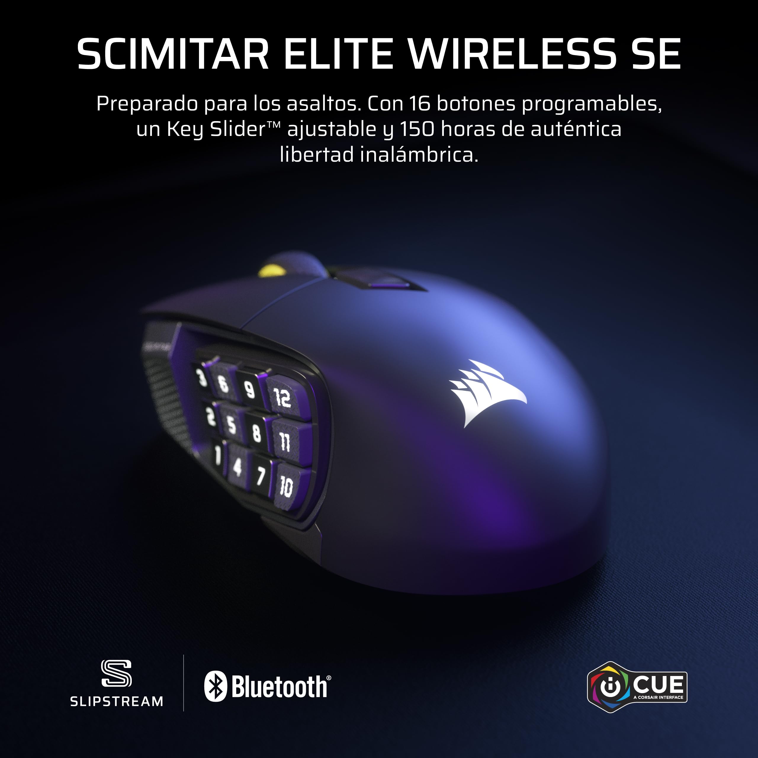 Corsair Scimitar Elite Wireless SE MMO Ratón para Juegos – Gunmetal | 33,000 DPI, 16 Botones Programables, Key Slider Ajustable, Elgato Virtual Stream Deck, 1.000Hz, PC, PS5, PS4, Xbox, Mac