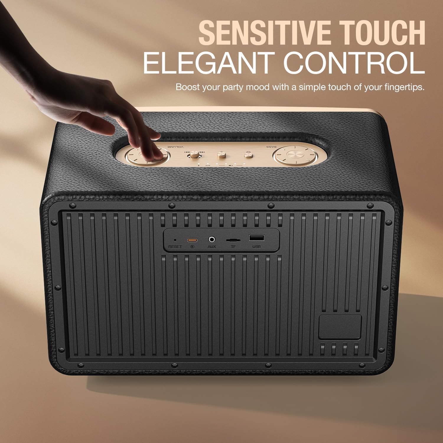 W-KING Retro Bluetooth Speaker 210W Max, Rich Bass Wireless Home Speaker with 24H Playtime, BT5.4, Fast Charging, 4-Color Ambient Light, AUX/TF/USB Inputs, Portable for Home Party/Picnic/Outdoor