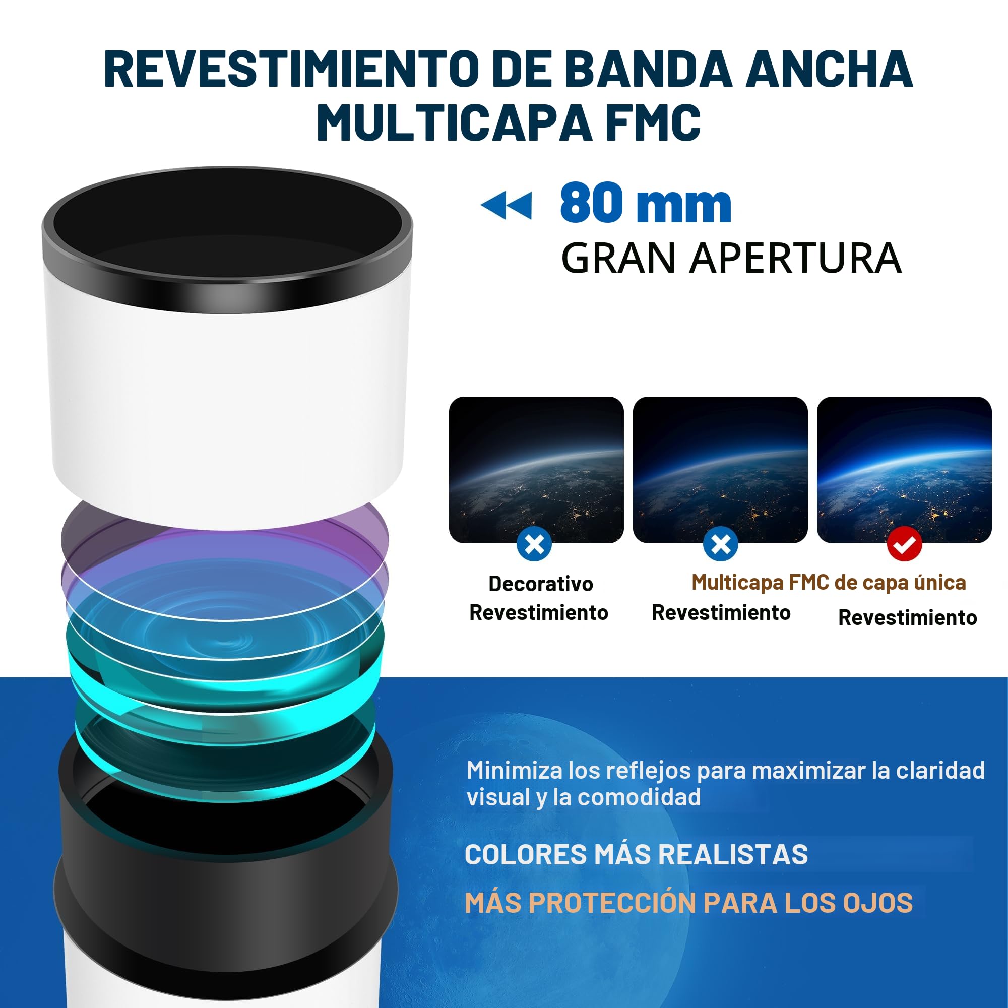 Dianfan Telescopio,80mm Apertura 600 mm Telescopio Astronómico para Adultos Principiantes en Niños,Potente Profesional Refractor Alta Transmisión,con Montaje AZ,Trípode,Adaptador de Teléfono y Bolsa