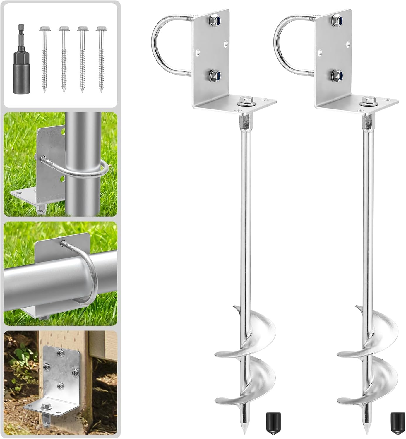 Kingsyard Trampoline Stakes, 20 Total Length Set of 4 Multi-Purpose Ground Anchors Heavy Duty, 3 Wider Spiral Mobile Home Anchors, Shed Anchor Kit for Swing Sets, Carports Kingsyard Trampoline Stakes, 20 Total Length Set of 4 Multi-Purpose Ground Anchors Heavy Duty, 3 Wider Spiral Mobile Home Anchors, Shed Anchor Kit for Swing Sets, Carports