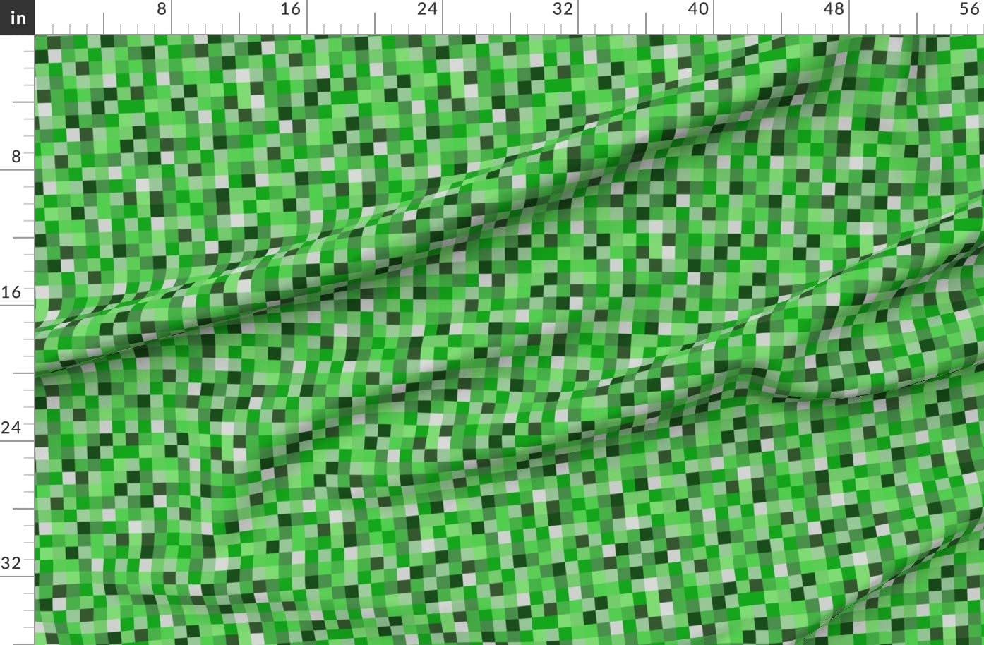 Spoonflower Fabric - Green Computer Video Games Gaming Kids Gaming Pixels Squares Printed on Organic Cotton Sateen Fabric by The Yard - Sewing Quilting Apparel Home Decor