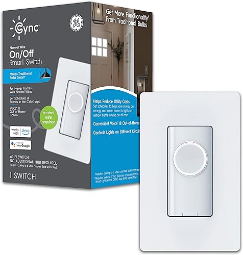 Miniatura 15 de GE CYNC - Interruptor inteligente de luz con botón de encendido/apagado, requiere cable neutro, interruptor de 4 cables con Bluetooth y Wi-Fi de 2,4