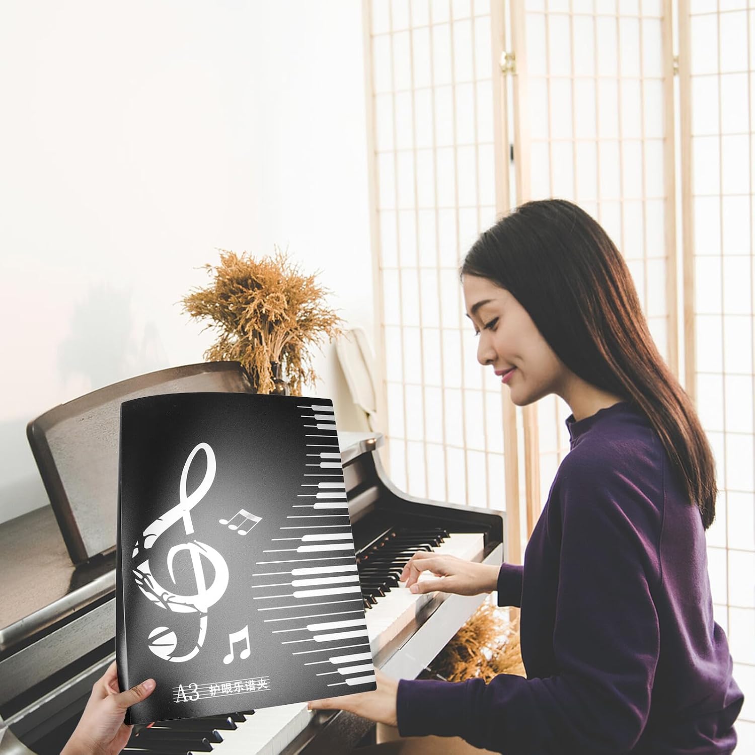 A3 Music Sheet Holder Folder for Piano and Band, Plastic Sheet Music Storage with 20 Pages, Black Flip Folder for Concerts and Choir Performances