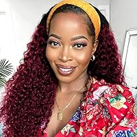 Vista 42 de Peluca de cabello humano ondulado profundo de 24 pulgadas, sin pegamento, sin encaje frontal, color borgoña #99J, peluca de cabello humano rizado