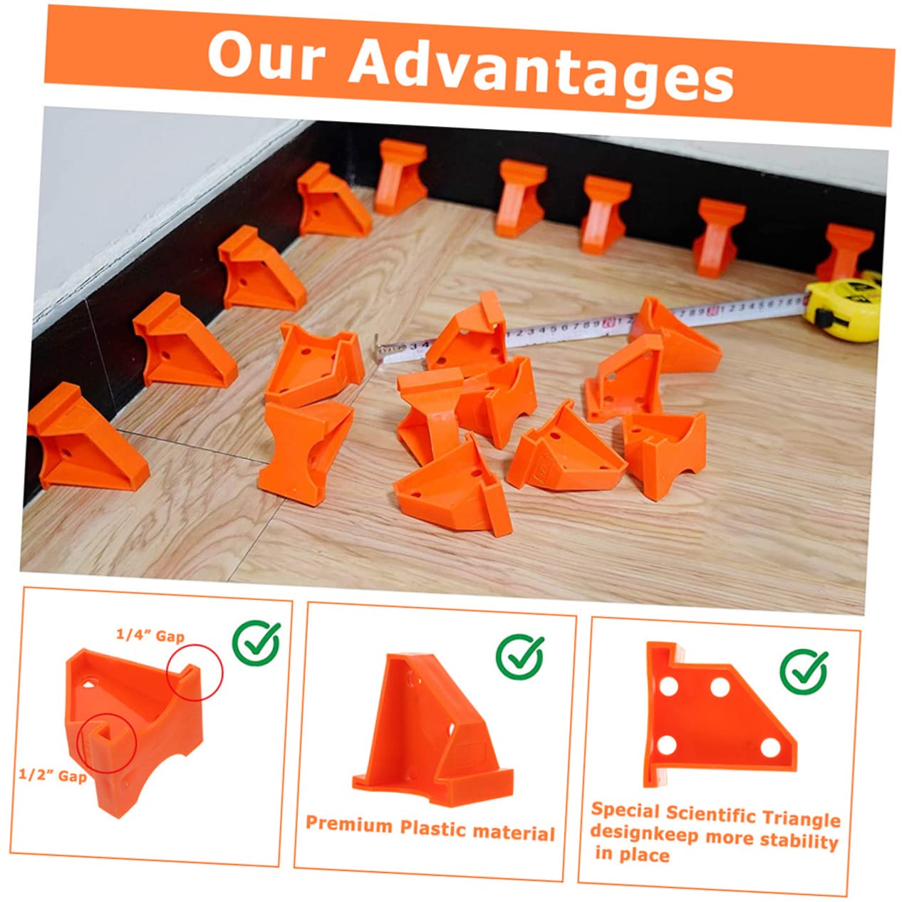 SHINEOFI 30 Espaciadores de Suelo de Plástico Naranja para Pisos de Madera Dura y Laminados, Fáciles de Llevar y Quitar para Instalación de Suelo