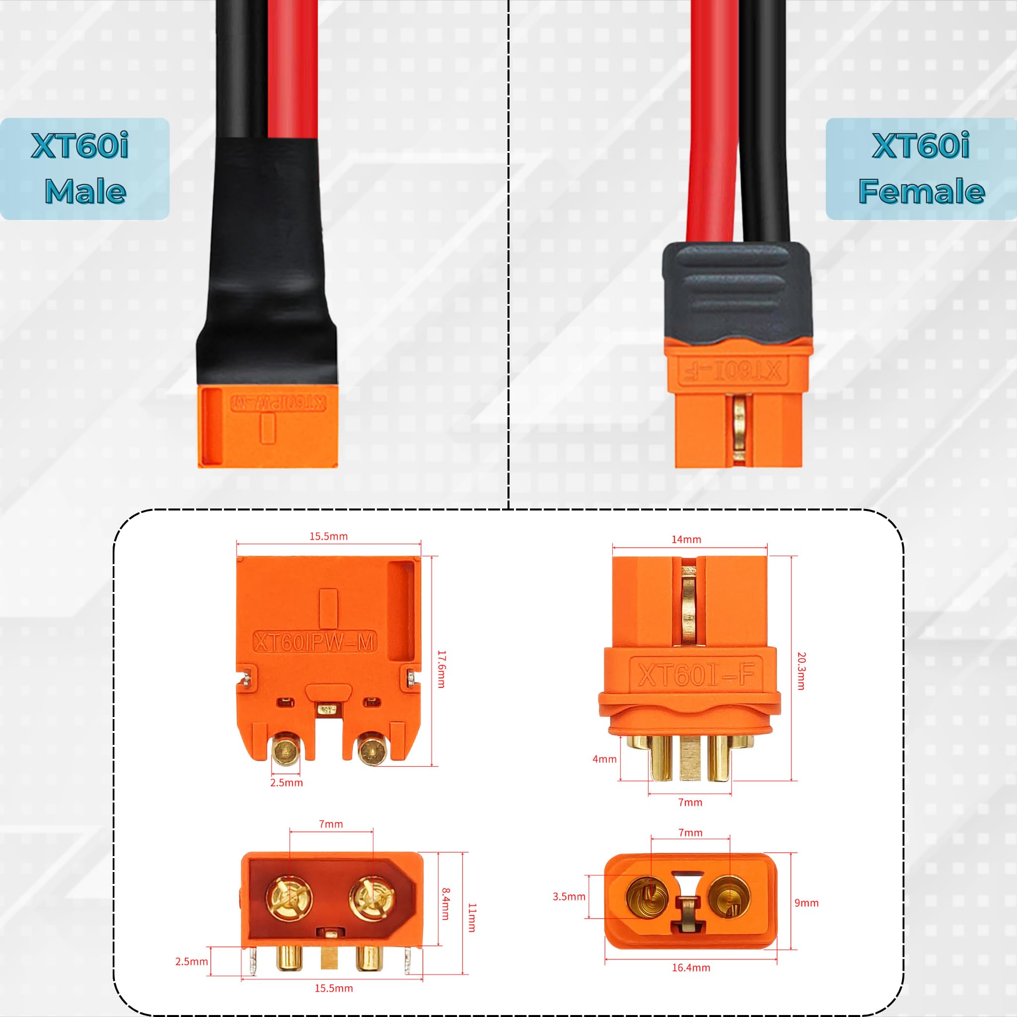 Cable de extensión XT60i a XT60i de 10 AWG de 30 pies macho a hembra, conectores XT60i, cable de carga solar, cable de silicona para estación de energía portátil, generador solar, sistemas