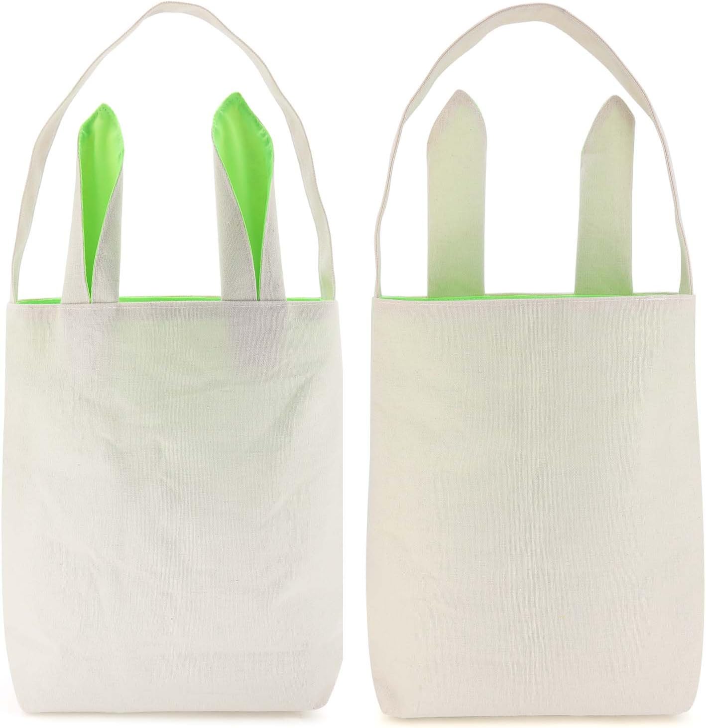 Bonison Easter Bunny Bag with Bunny Ear Design - Easter Basket Tote Handbag, Dual Layer Jute Cloth Material. Excellent for Carrying Eggs, Gifts to Easter Party, 10" x 4" x 12",Green