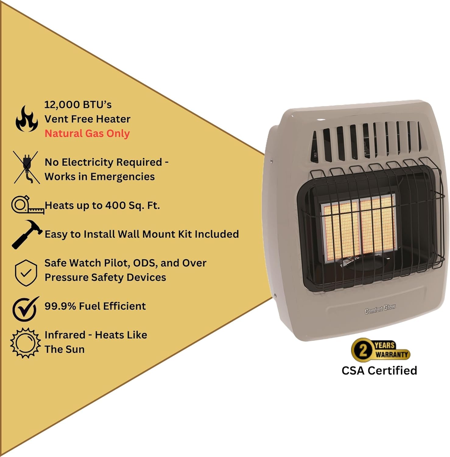 WORLD MKTG OF AMERICA/IMPORT KWN211 2 Plaque 12000 BTU Gas Wall Heater