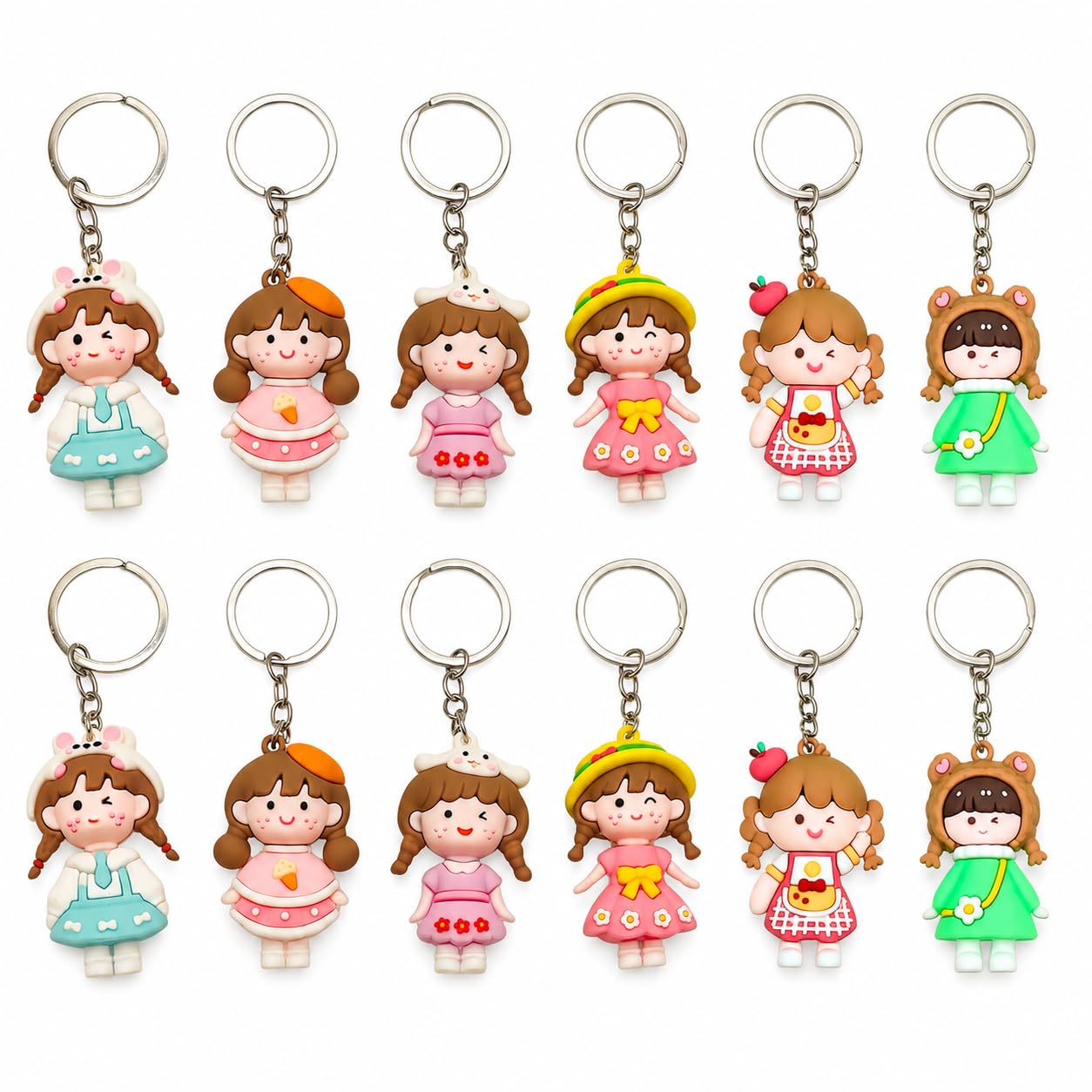 Birthday Popper 12 Pcs Pretty Girls 3D Cartoon Keychains as Birthday Return Gifts | Doll Pendant Keychains for Kids | Lightweight Key Accessories -School Bag & Backpack Charms for Girls-image-33