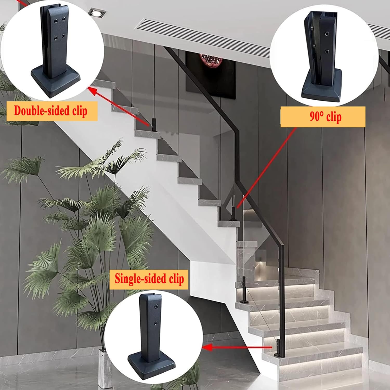 2 Pack Heavy Duty 304 Stainless Steel Glass Railing Clamp, No Drill Glass Spigot for 10mm-12mm Tempered Glass, Pool Fence Balcony Stair Handrail Balustrade,90°