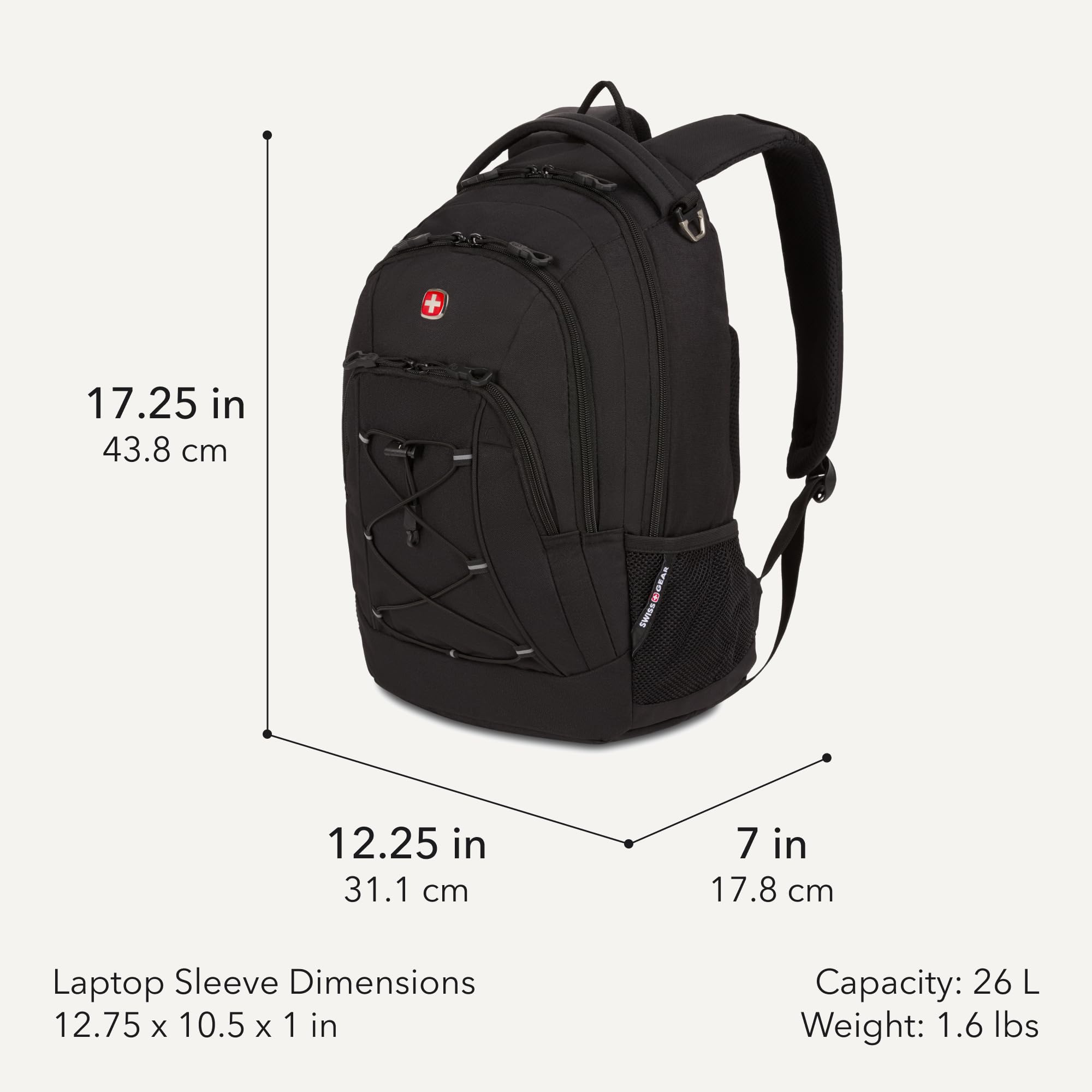 SwissGear 1186 Travel Gear Lekki plecak bungee, Czarny, 17-Inch