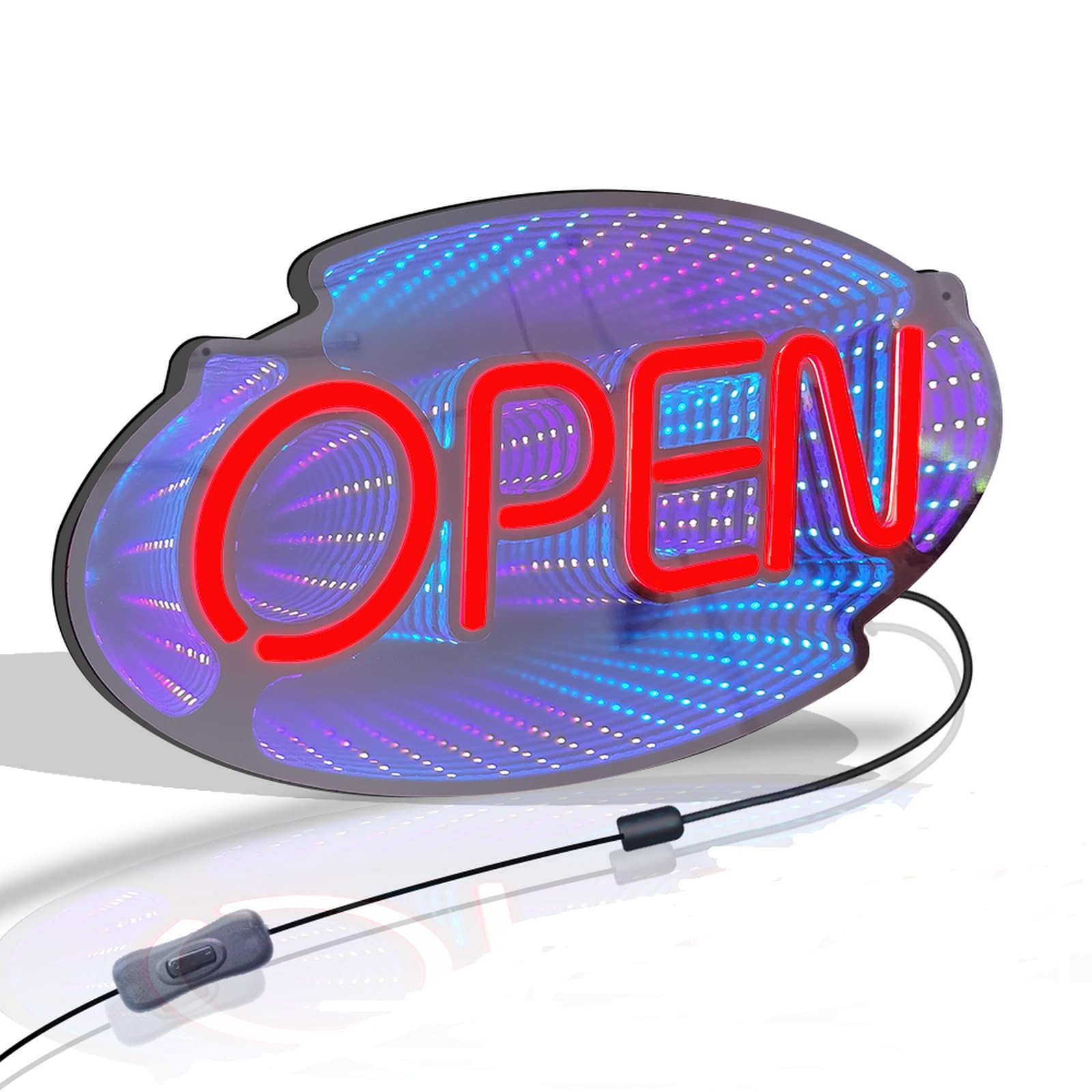 DS&DV Store Lights 18 inches Neon Open Sign 3D Colourful Effect Light Up Letters for Business Coffee PIZZA Double Sided Advertising Signs (Color-changing, Oval OPEN)