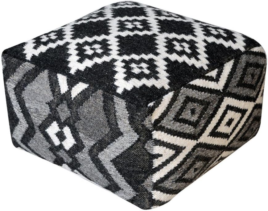 Rugs2Clear Hand Made Multicolored Wool Artisan Pouf(55cm x 55cm x 35cm),1 Piece