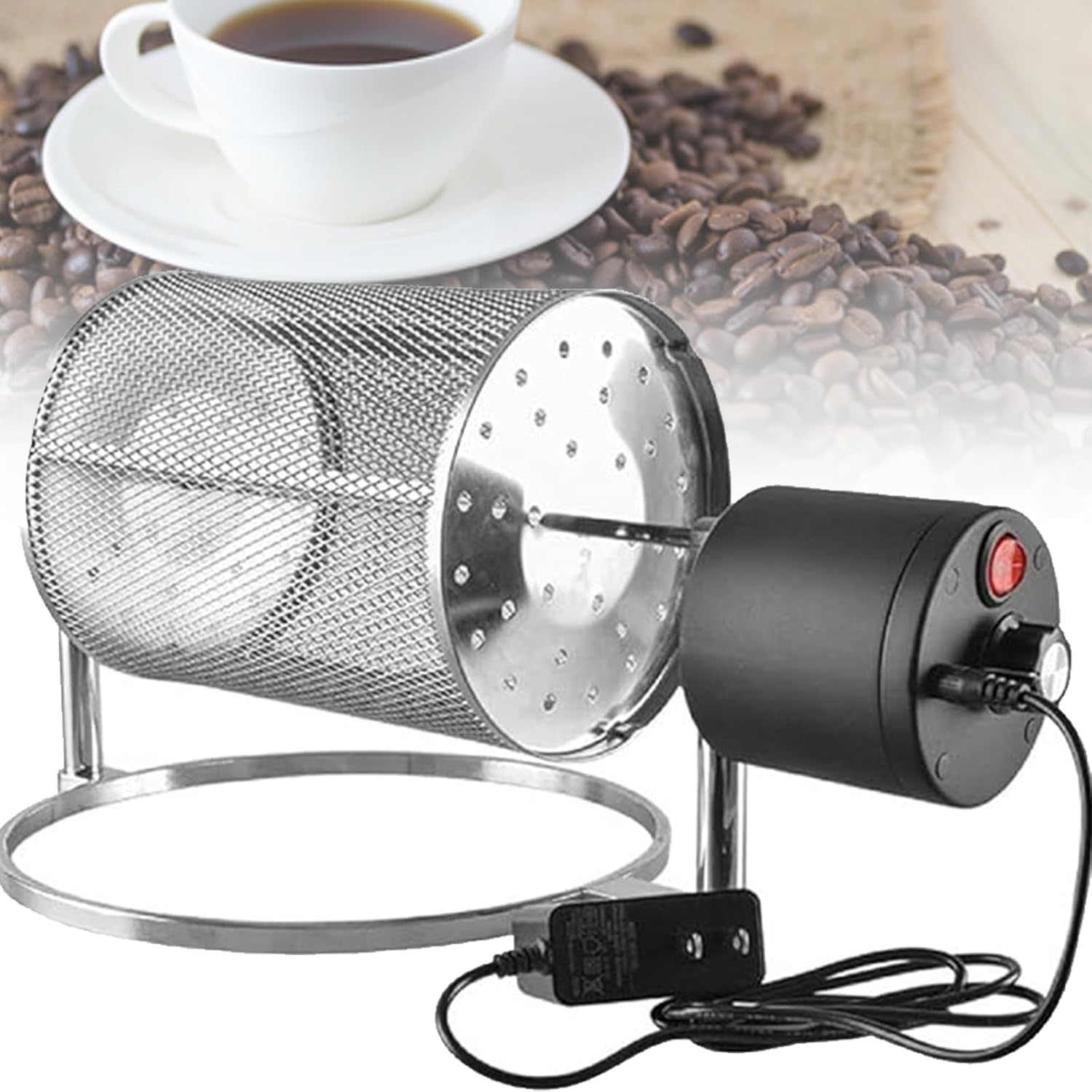 Coffee Bean Roaster Machine, Adjustable Rotation Speed, Movable Design, Stainless Steel Construction for Roasting Raw Coffee Beans