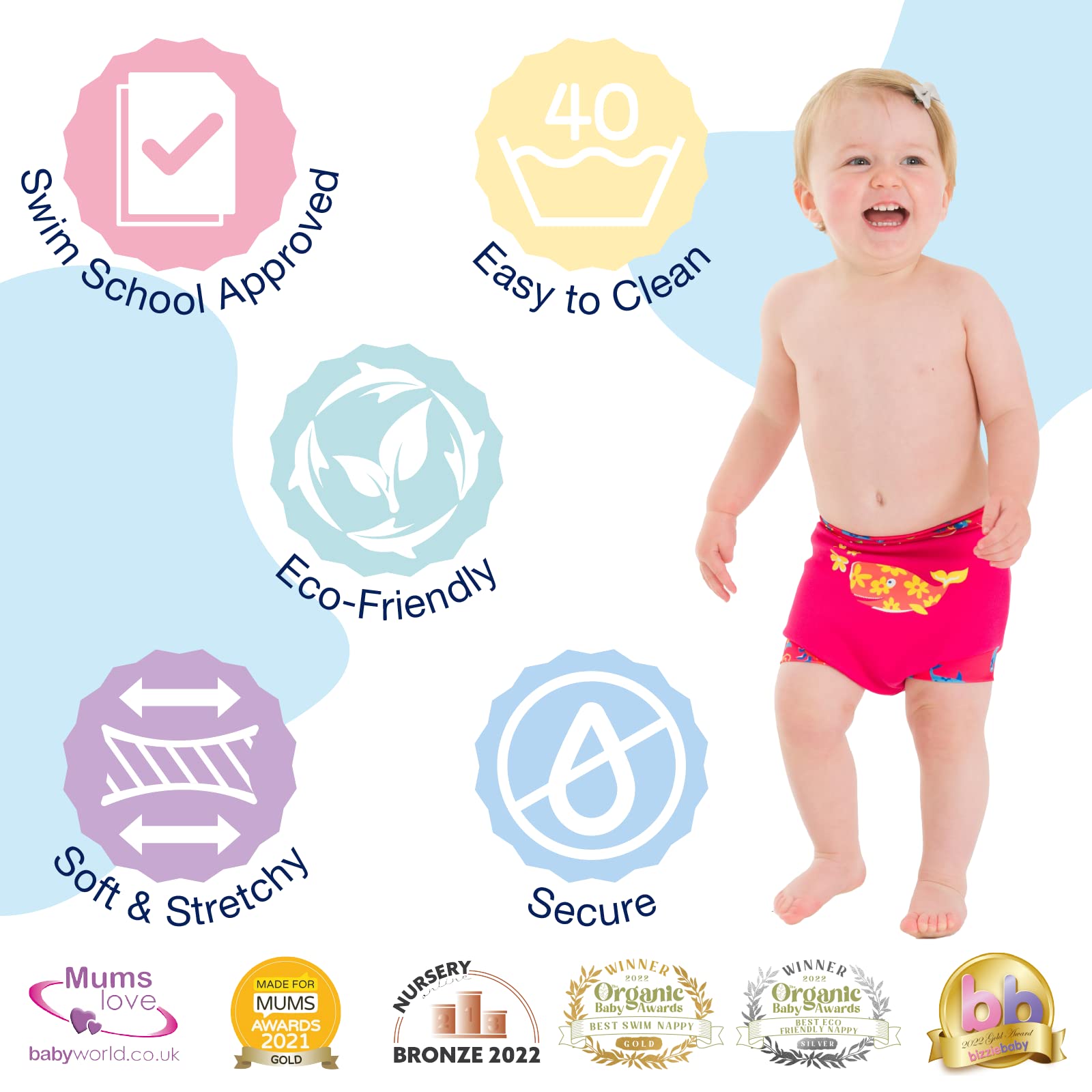 Konfidence Splashy Nappy – Reusable Eco-Friendly Swim Nappy Cover Made Using Recycled Plastics (3–36mths) Leak Proof Design - Machine Washable (Splashy Polka Dot, 6-9 Months) — view 3