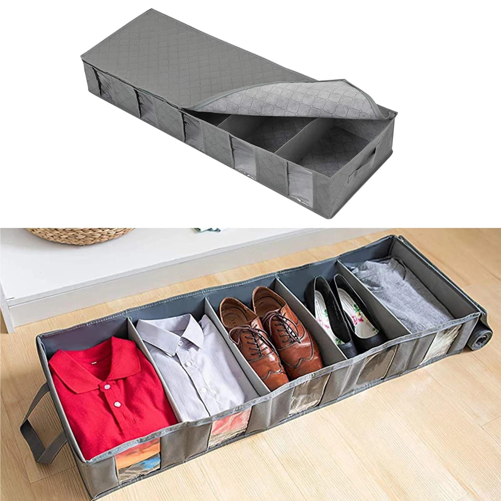 Organizzatore Di Scarpe Sotto Il Letto Non-woven Fabric Under Bed Storage Bag Shoes Clothes Organizer Container For Clothes Shoes Toys Blankets Per Risparmiare Spazio(Gray)