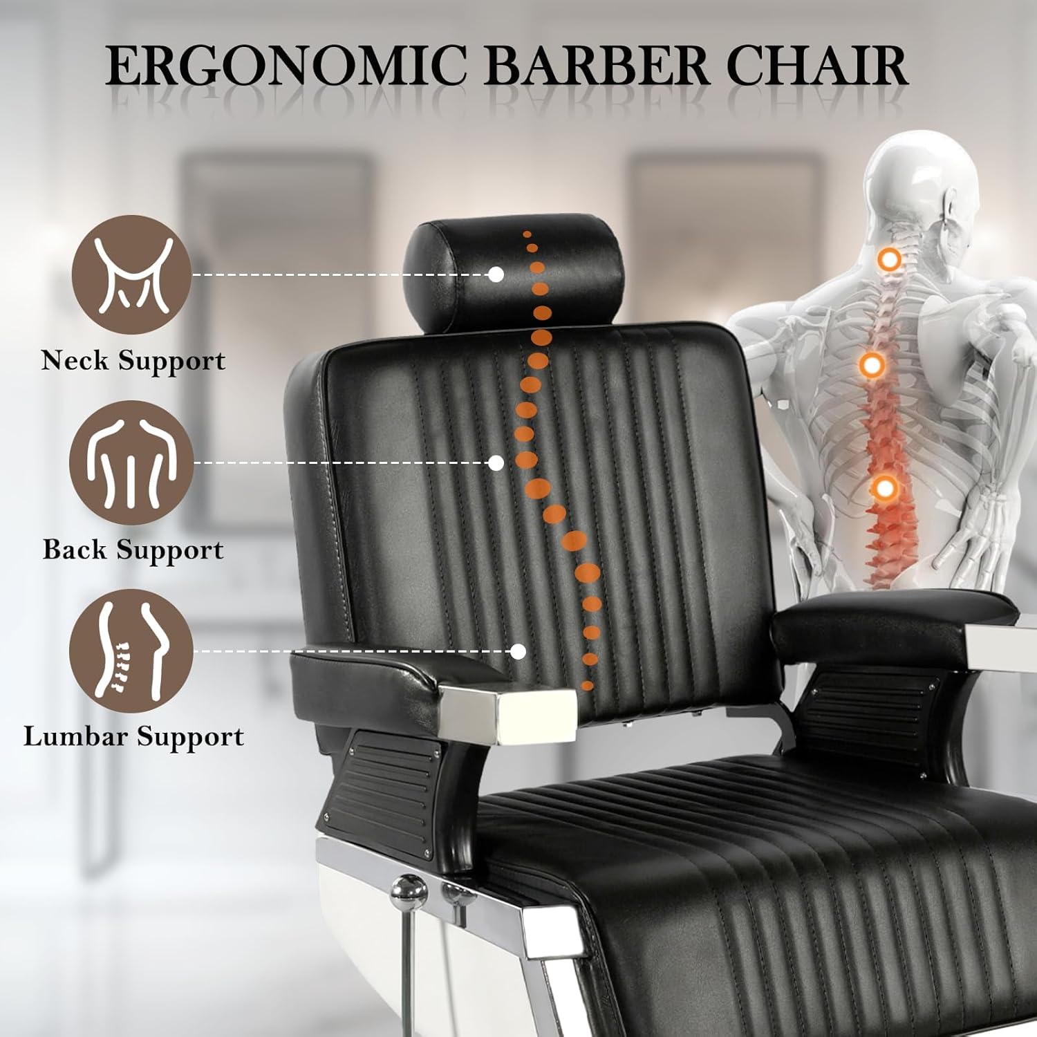 Barber Chair for Barbershop, Reclining Salon Styling Chairs for Hair Stylist with Adjustable Headrest, 360° Swivel Professional Hydraulic Hair Chair, Beauty Salon Spa Tattoo Equipment, Black