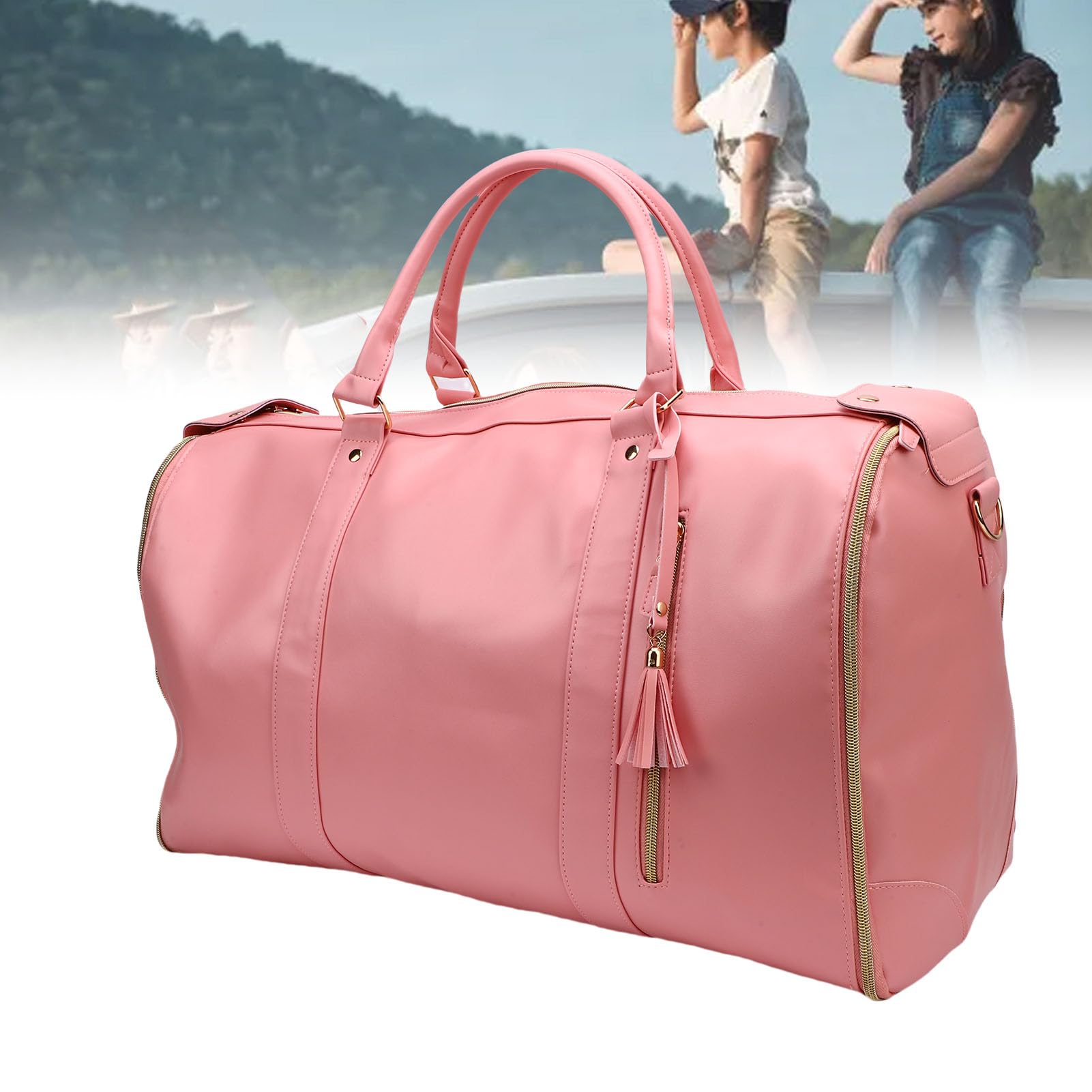 LICAEVEY Torba Podróżna Duża pojemność Miękka Skórzana Rączka Wodoodporna Torba do Przechowywania ubrań z Odpinanym Uchwytem 40L (PINK)