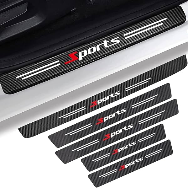 para BMW M4 2021-2026 G82 Protector de Umbral de Puerta, Fibra de Carbono | Protector de Umbral de Puerta de Fibra de Carbono, Guarda de Entrada Deportiva, Cubierta de Umbral Antirrayas 5 Piezas, Calcomanía Autoadhesiva