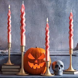 Zhengmy 4 Pcs Halloween Bleeding Candles White Vampire Tears Spiral Taper Candle Red Blood Drip Spooky Gothic 7 Inch Twisted Dinner Candlestick for Halloween Table Party Decor