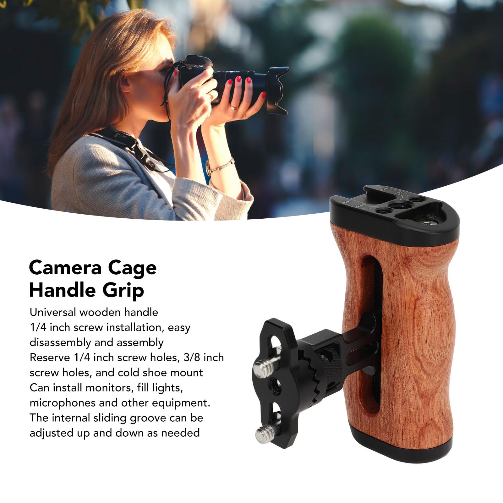 Amazon | 木製カメラケージハンドルグリップ、360度回転左右使用、1/4  